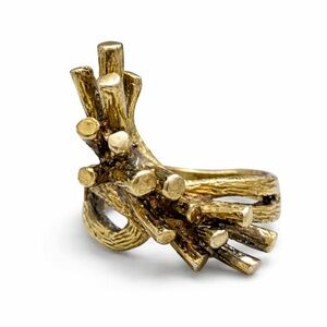 VTG Sterling Silver Gold Plated Brutalist Statement Ring Size 6.75 Sculptural